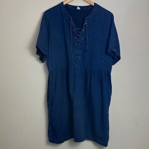 Old Navy Women’s Blue Denim Lace-Up Babydoll Dress Size XL Casual Cottagecore